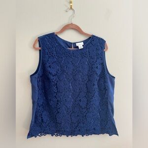 Navy Lace Sleeveless Blouse Shell Size XL